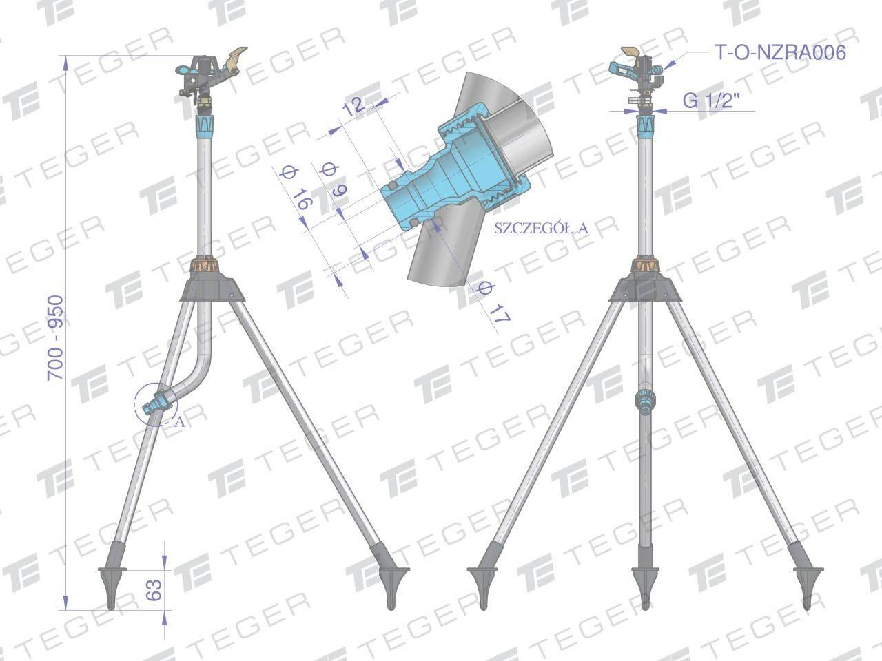 Zraszacz ogrodowy - trójnożny (70-95cm) / TEGER T-O-NZRA007 - zdjęcie 2