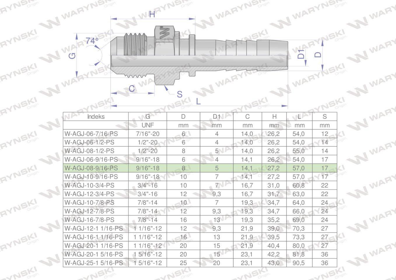 Zakucie hydrauliczne AGJ DN08 9/16"-18 UNF PREMIUM Waryński 10szt - zdjęcie 3