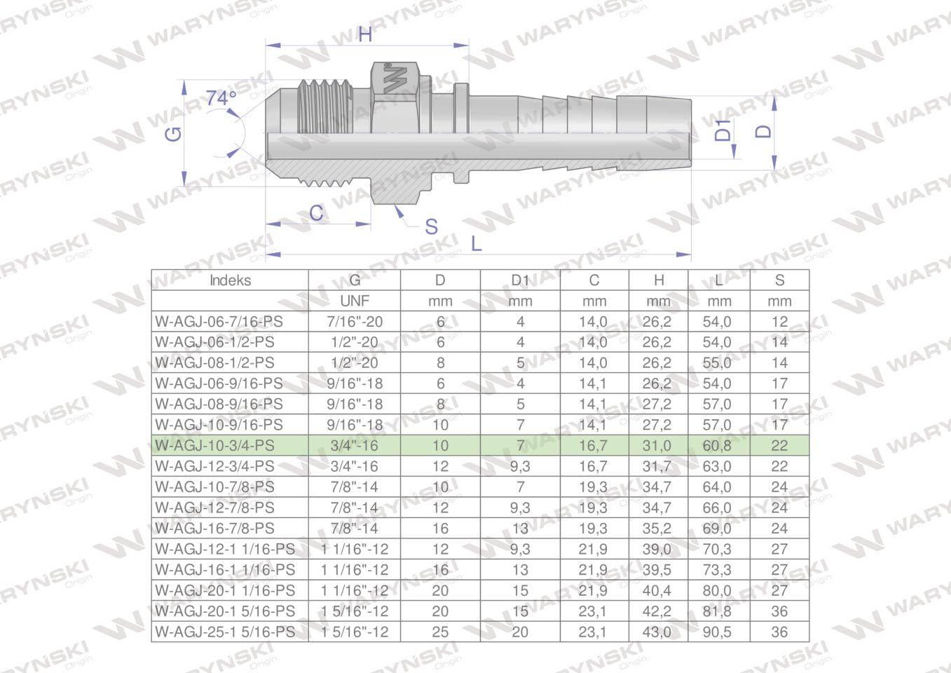 Zakucie hydrauliczne AGJ DN10 3/4"-16 UNF PREMIUM Waryński 10szt - zdjęcie 3