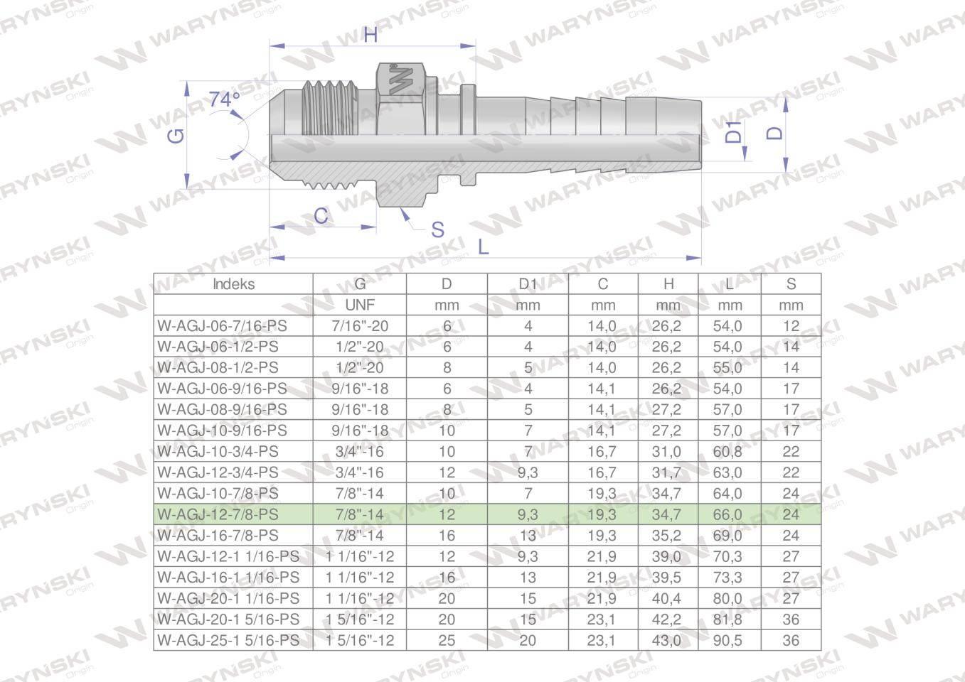 Zakucie hydrauliczne AGJ DN13 7/8"-14 UNF PREMIUM Waryński 10szt - zdjęcie 3