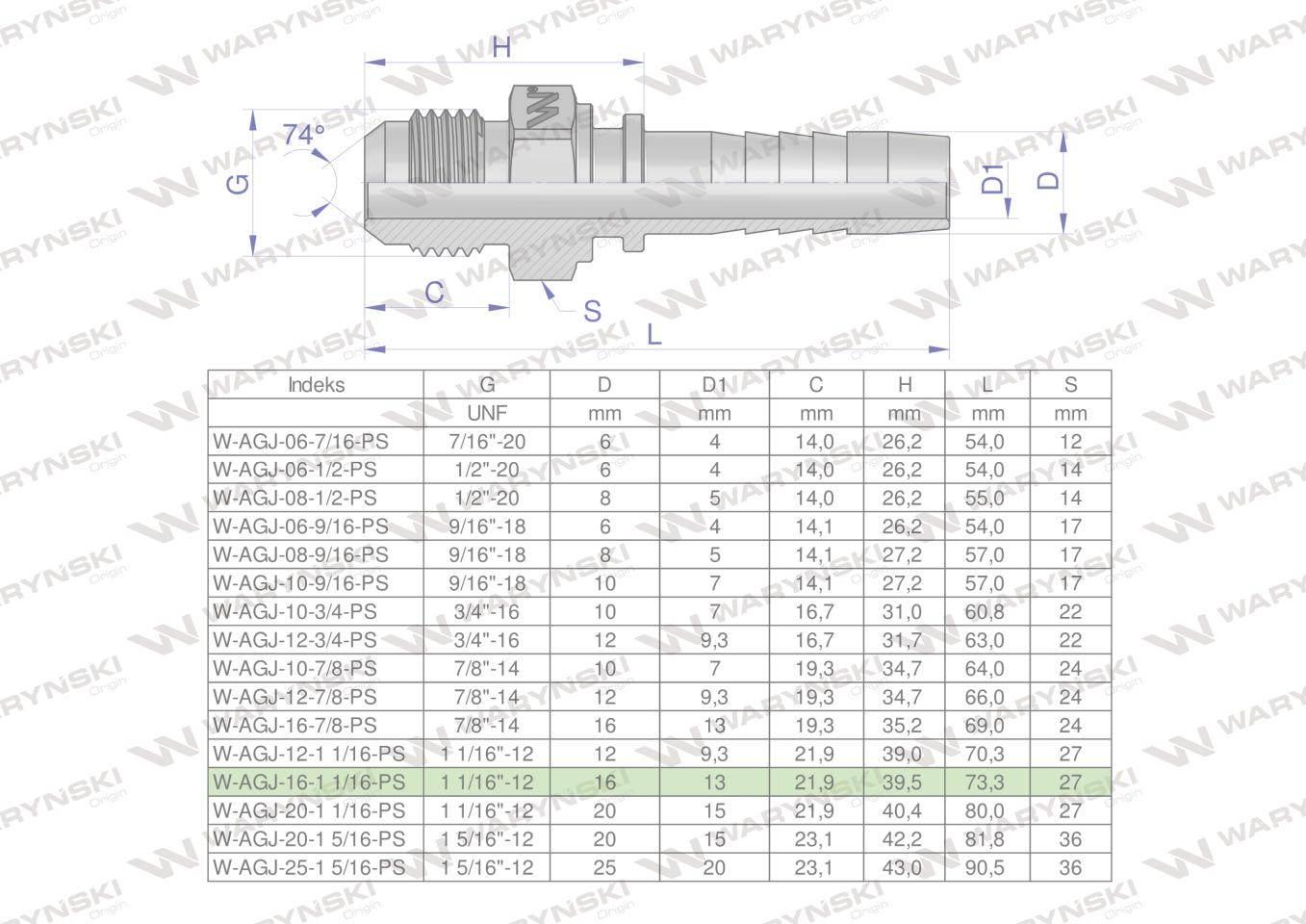 Zakucie hydrauliczne AGJ DN16 1 1/16"-12 UNF PREMIUM Waryński 2szt - zdjęcie 3