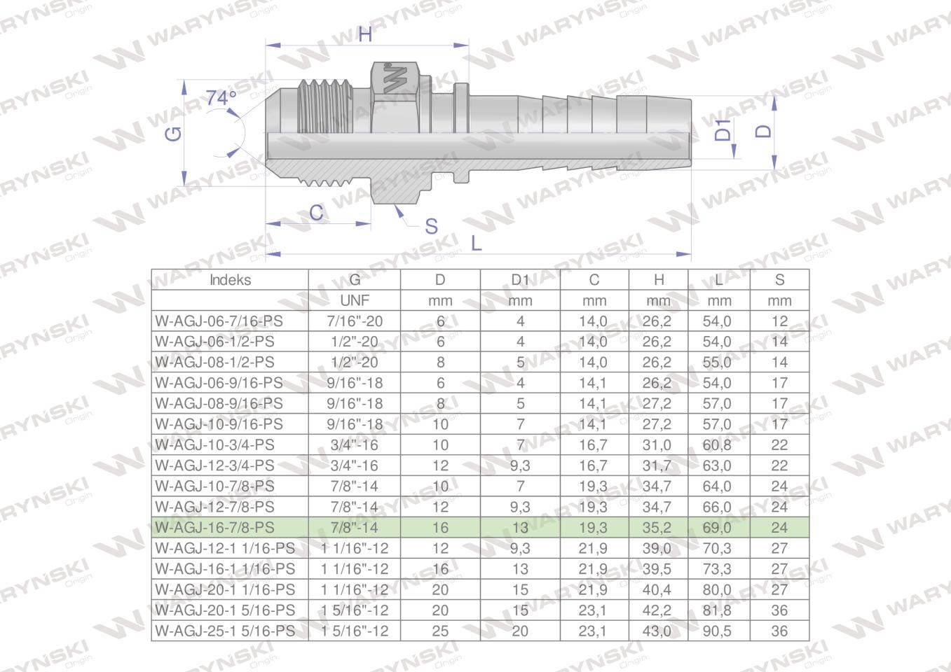 Zakucie hydrauliczne AGJ DN16 7/8"-14 UNF PREMIUM Waryński 2szt - zdjęcie 3
