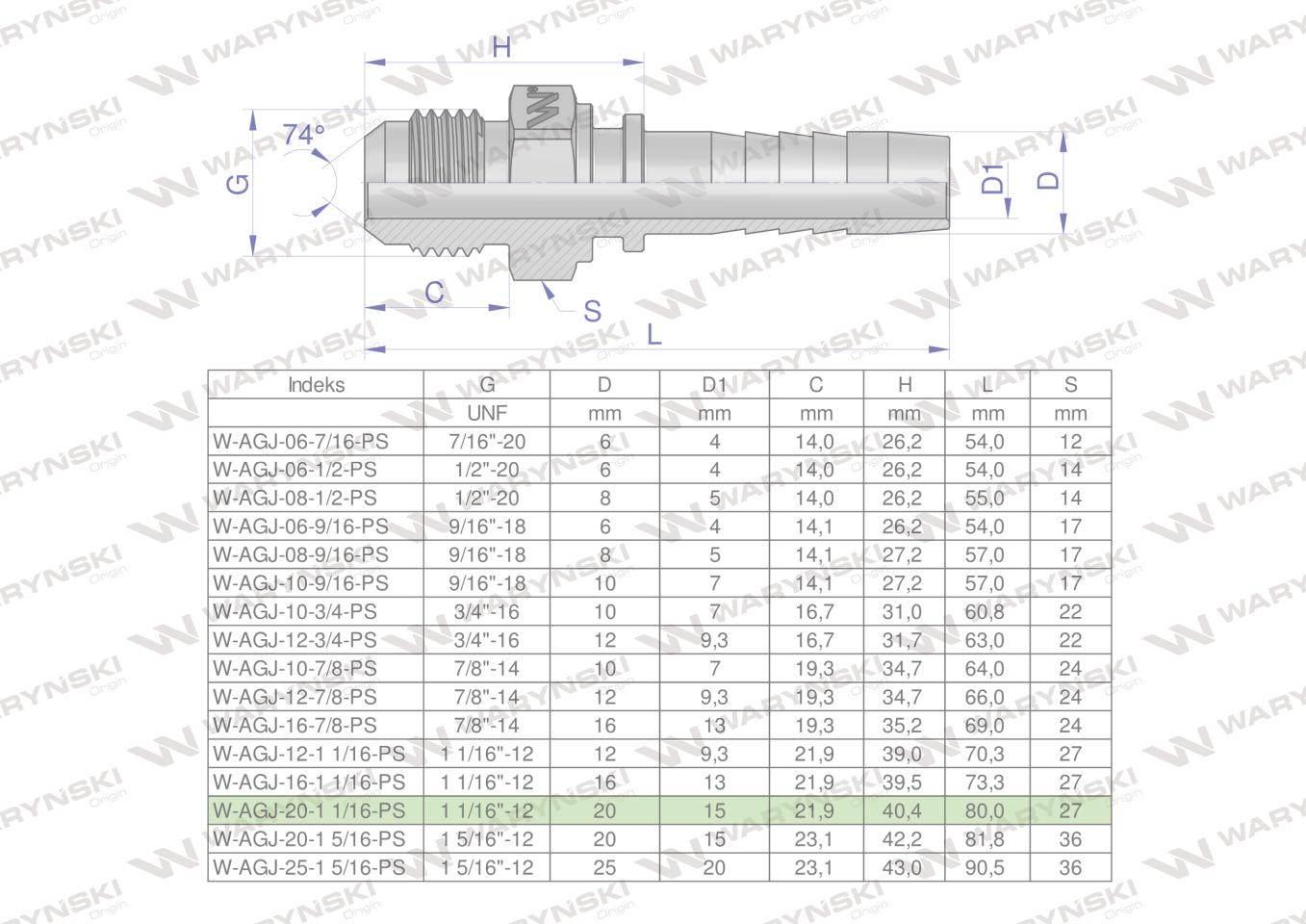 Zakucie hydrauliczne AGJ DN20 1 1/16"-12 UNF PREMIUM Waryński 2szt - zdjęcie 3