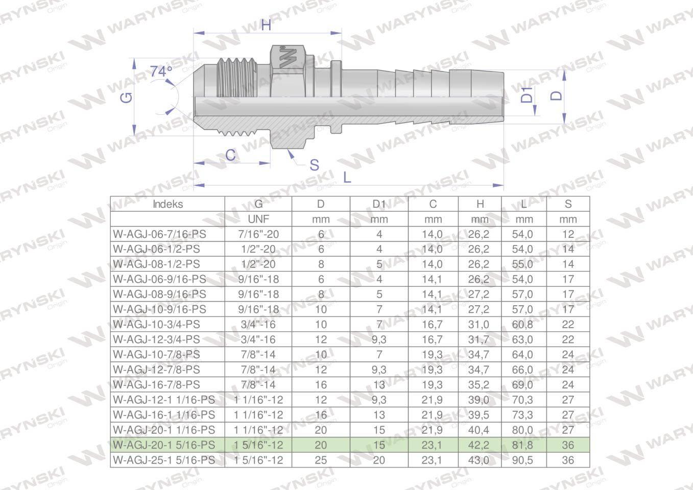 Zakucie hydrauliczne AGJ DN20 1 5/16"-12 UNF PREMIUM Waryński 2szt - zdjęcie 3