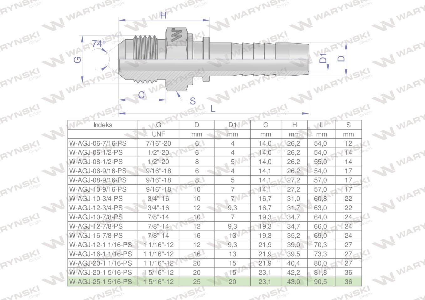 Zakucie hydrauliczne AGJ DN25 1 5/16"-12 UNF PREMIUM Waryński - zdjęcie 3