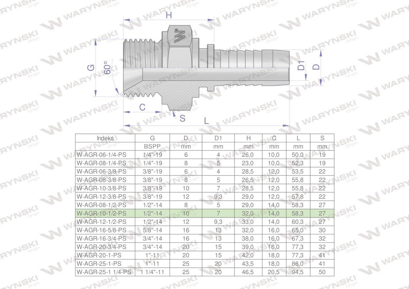Zakucie hydrauliczne AGR DN10 1/2"-14 PREMIUM Waryński 10szt - zdjęcie 3