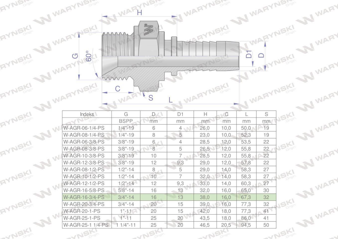 Zakucie hydrauliczne AGR DN16 3/4"-14 PREMIUM Waryński 5szt - zdjęcie 3
