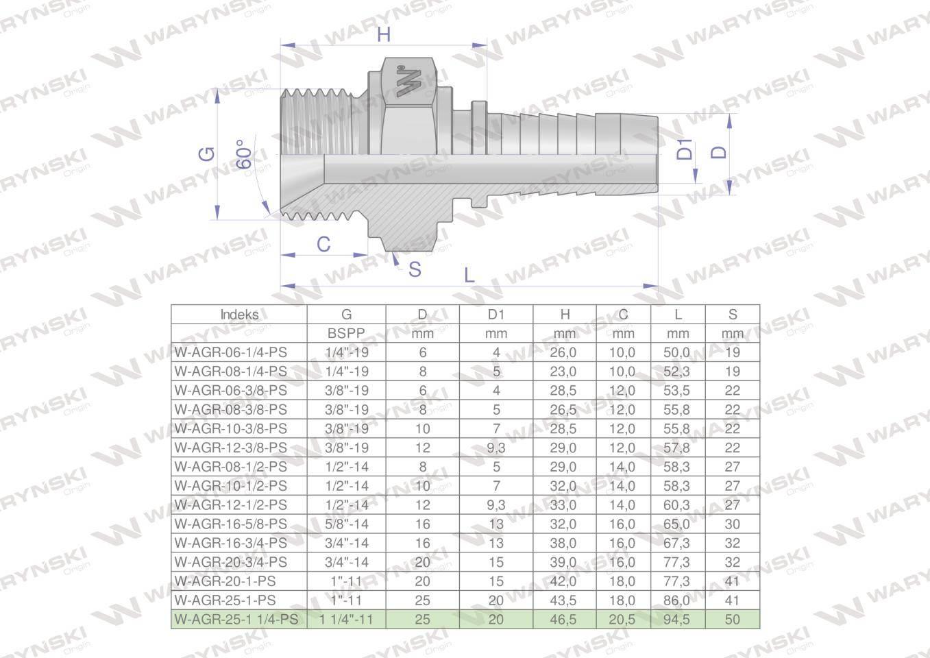 Zakucie hydrauliczne AGR DN25 1 1/4"-11 PREMIUM Waryński W-AGR-25-1 1/4-PS - zdjęcie 3
