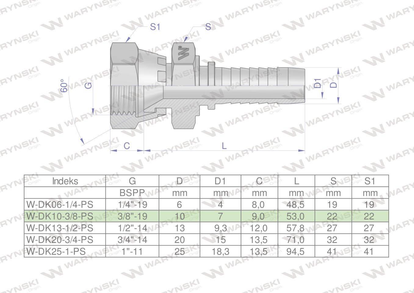 Zakucie hydrauliczne DK DN10 3/8" (pasuje do TOYOTA) PREMIUM Waryński 2szt - zdjęcie 4
