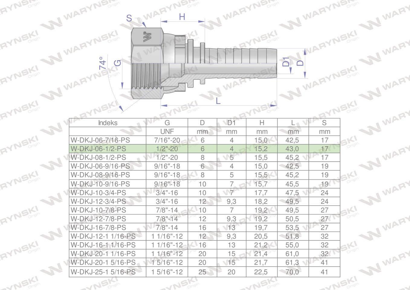 Zakucie hydrauliczne DKJ DN06 1/2"-20 UNF PREMIUM Waryński 10szt - zdjęcie 4