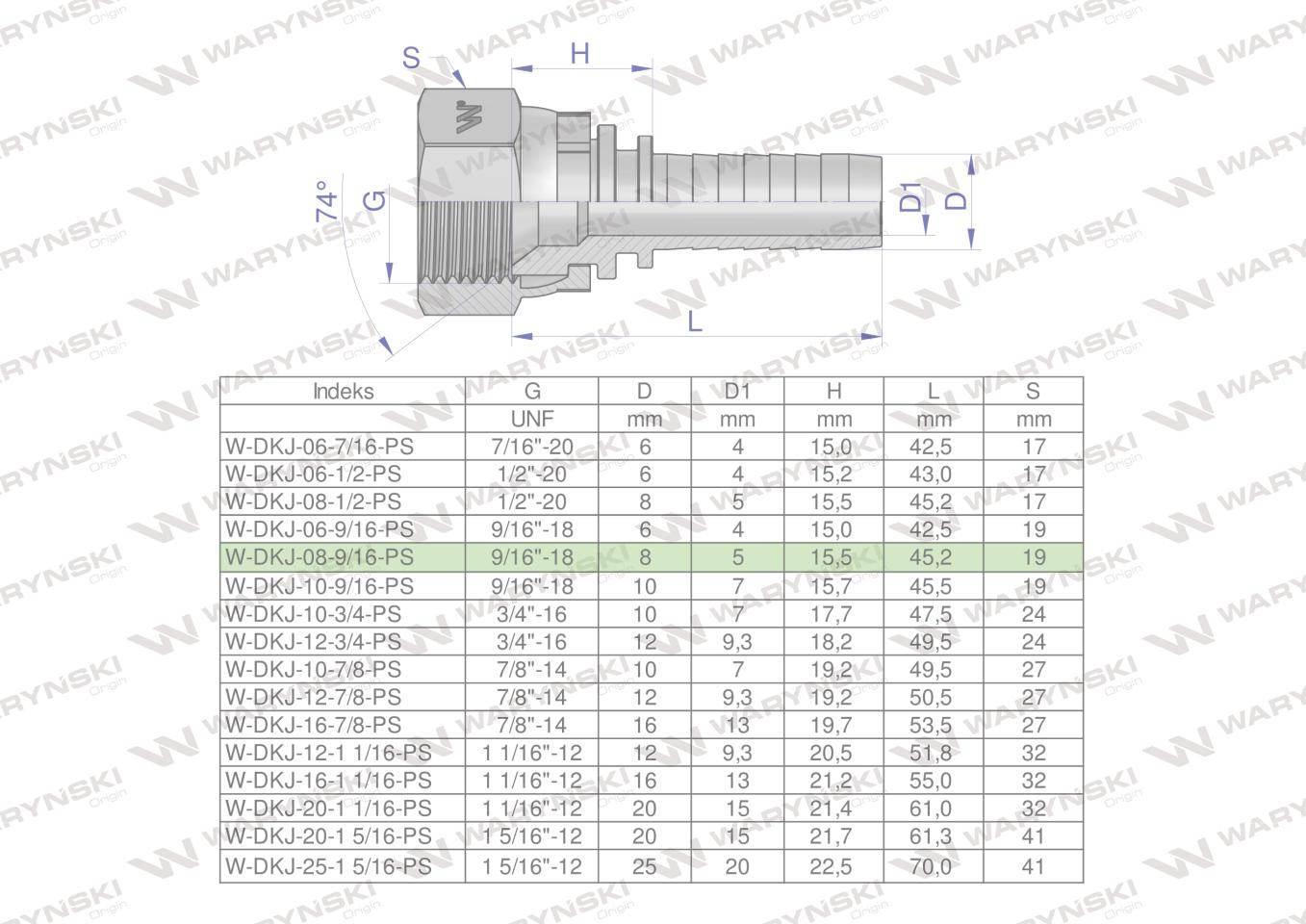 Zakucie hydrauliczne DKJ DN08 9/16"-18 UNF PREMIUM Waryński 10szt - zdjęcie 4