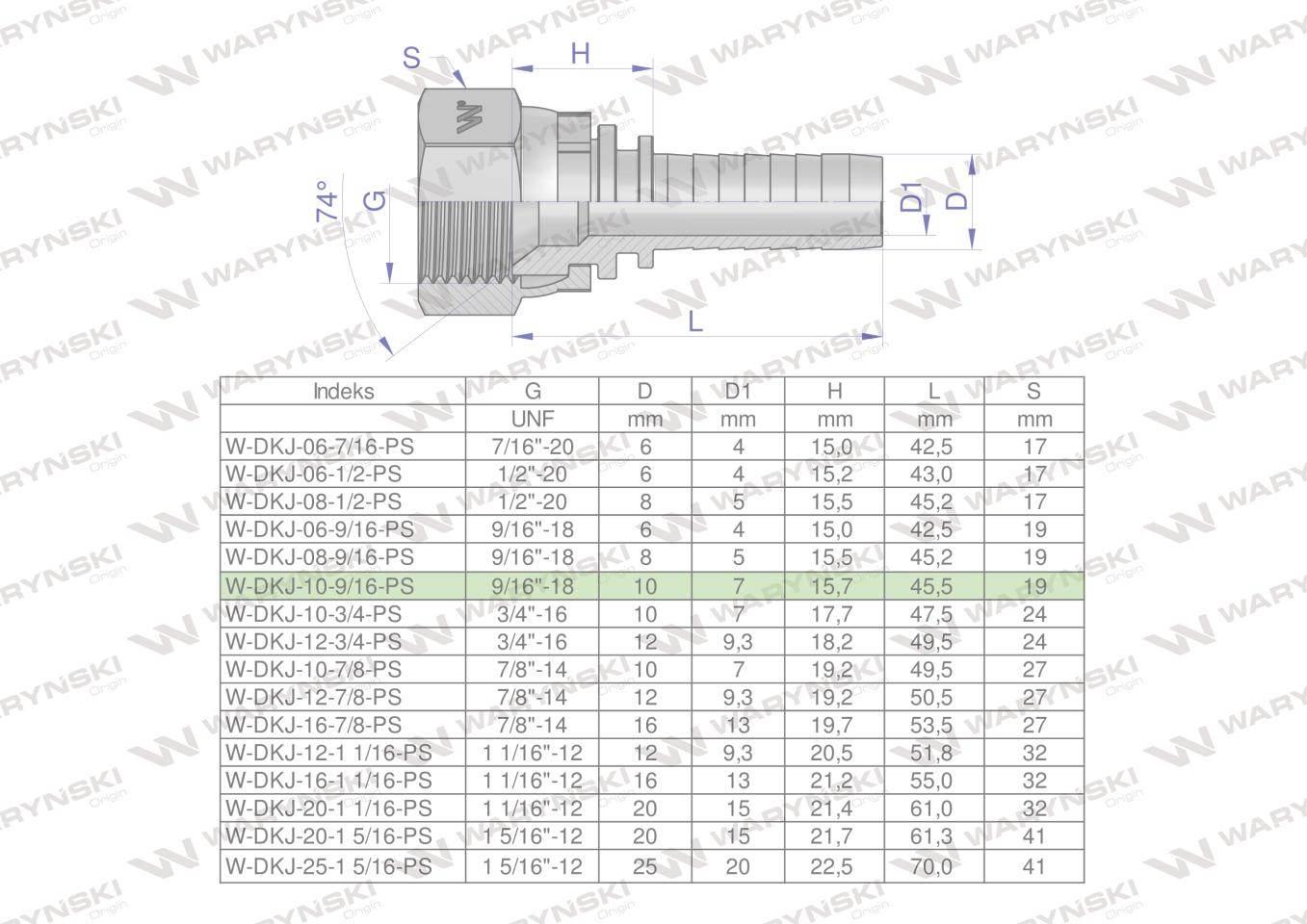 Zakucie hydrauliczne DKJ DN10 9/16"-18 UNF PREMIUM Waryński 10szt - zdjęcie 4