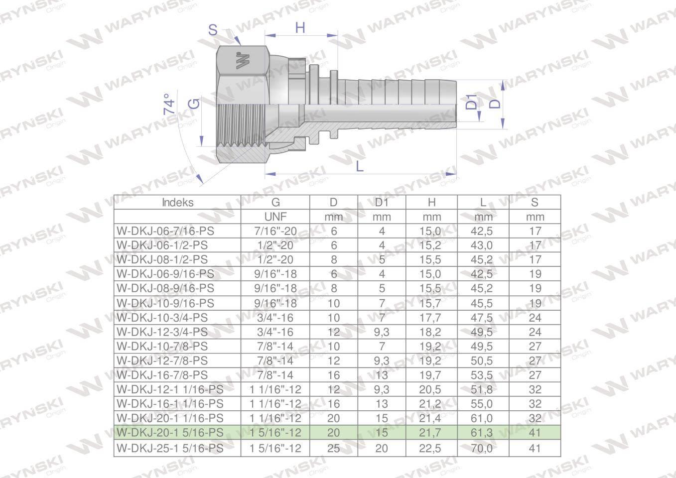 Zakucie hydrauliczne DKJ DN20 1 5/16"-12 UNF PREMIUM Waryński 2szt - zdjęcie 4