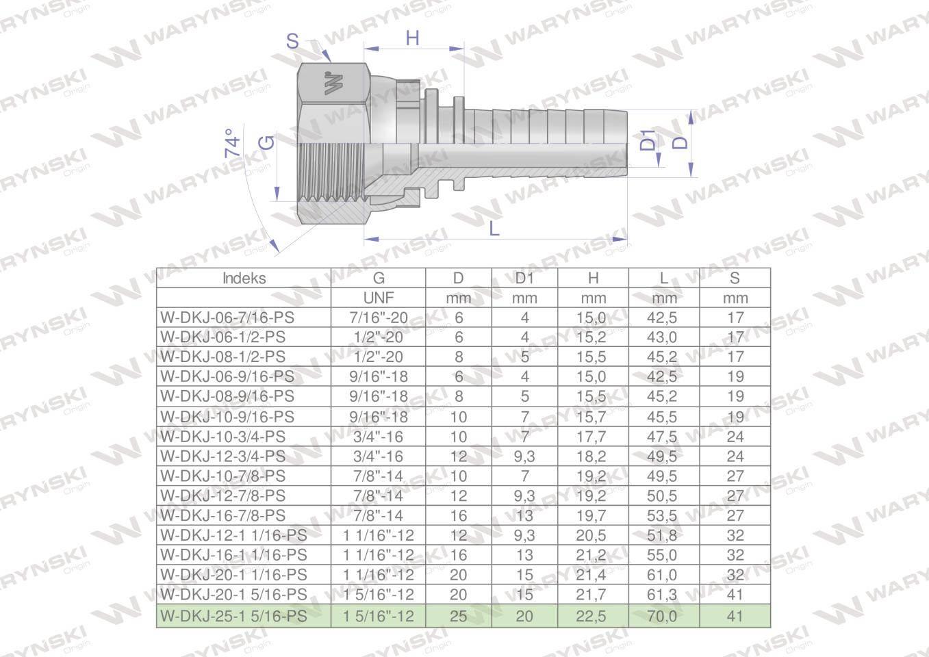 Zakucie hydrauliczne DKJ DN25 1 5/16"-12 UNF PREMIUM Waryński - zdjęcie 4