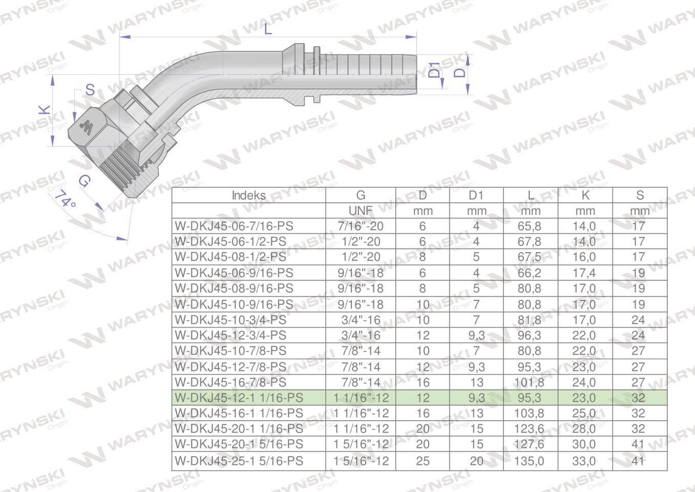 Zakucie hydrauliczne DKJ45 DN13 1 1/16"-12 UNF PREMIUM Waryński 2szt - zdjęcie 4