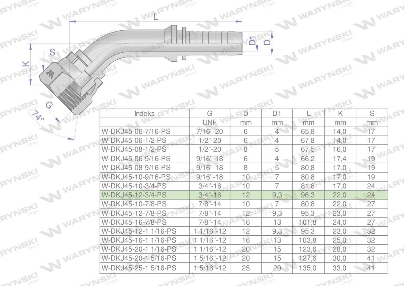 Zakucie hydrauliczne DKJ45 DN13 3/4""-16 UNF PREMIUM Waryński 5szt - zdjęcie 4