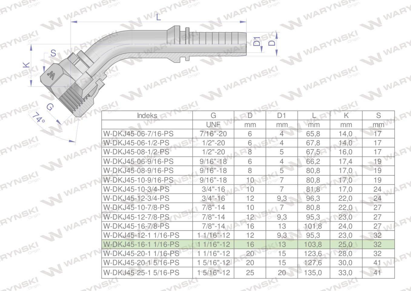 Zakucie hydrauliczne DKJ45 DN16 1 1/16"-12 UNF PREMIUM Waryński 2szt - zdjęcie 4