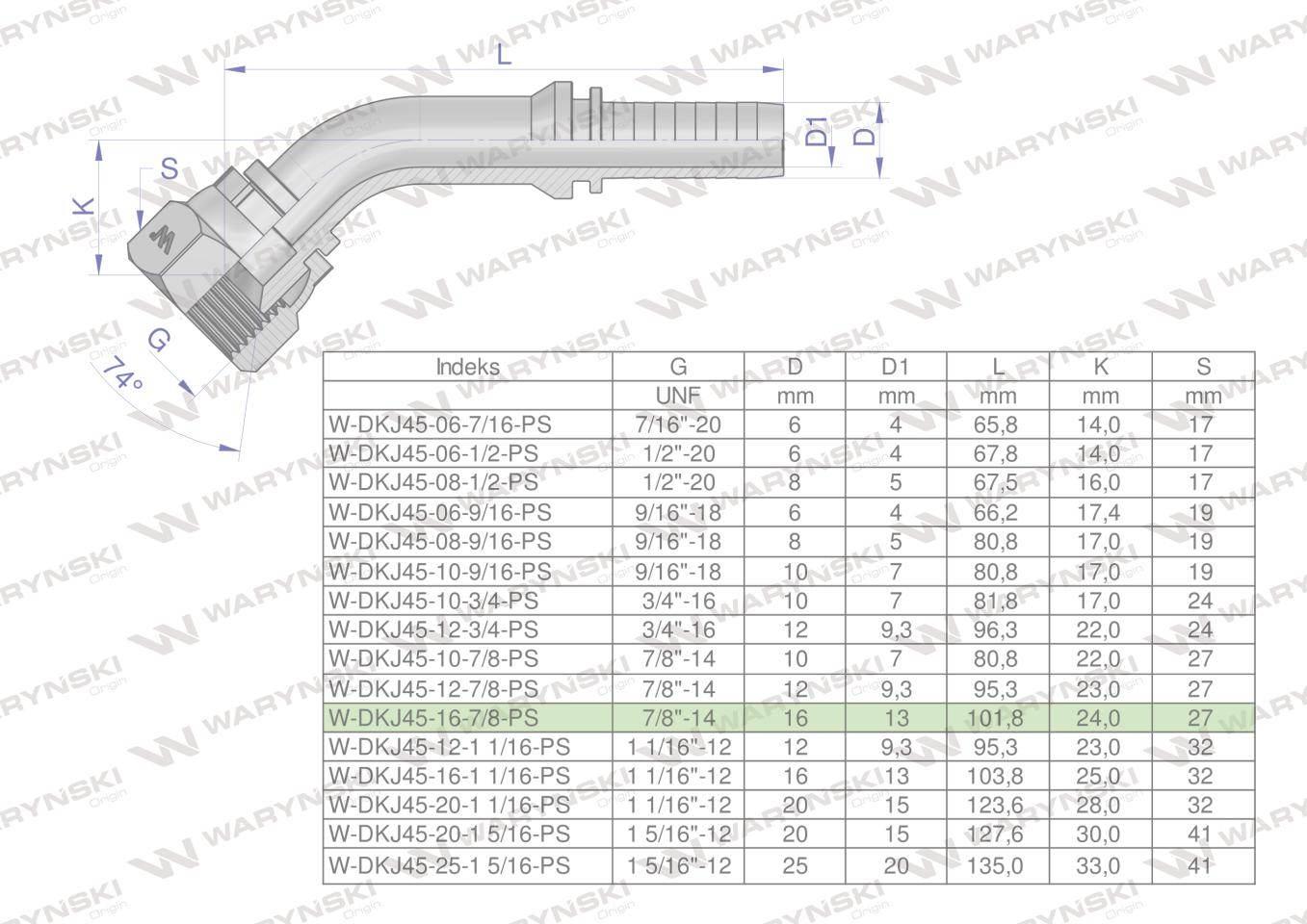 Zakucie hydrauliczne DKJ45 DN16 7/8"-14 UNF PREMIUM Waryński 2szt - zdjęcie 4