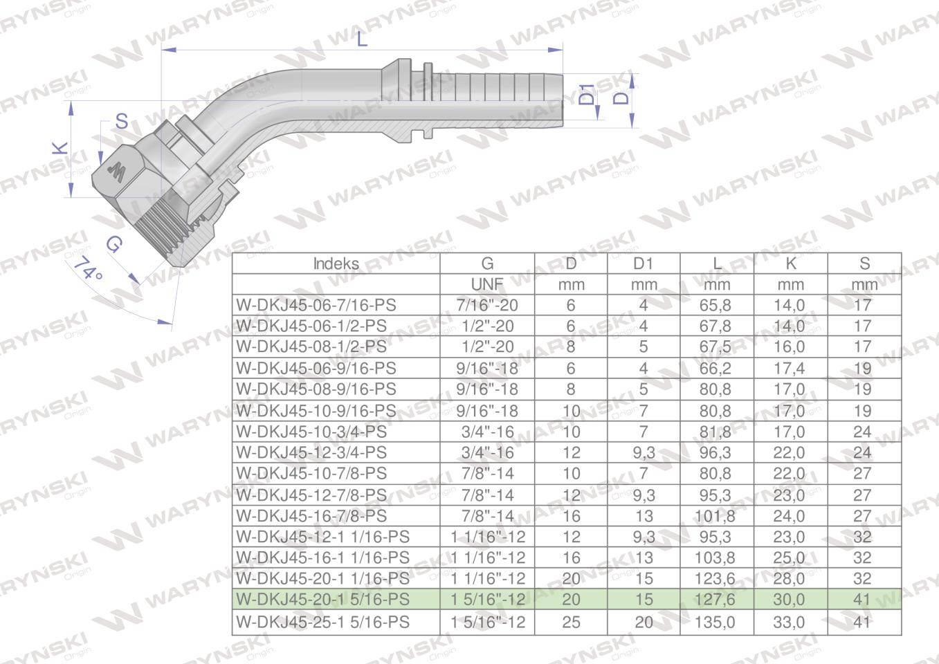 Zakucie hydrauliczne DKJ45 DN20 1 5/16"-12 UNF PREMIUM Waryński 2szt - zdjęcie 4