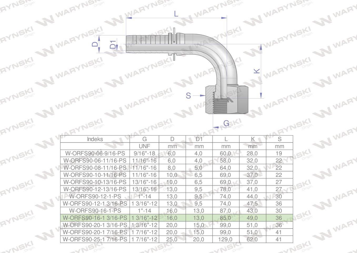 Zakucie hydrauliczne ORFS90 DN16 1 3/16"-12 PREMIUM Waryński 2szt - zdjęcie 4