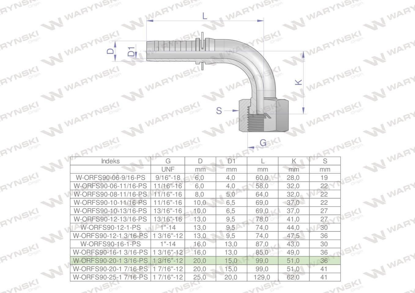 Zakucie hydrauliczne ORFS90 DN20 1 3/16-12 PREMIUM Waryński 2szt - zdjęcie 4