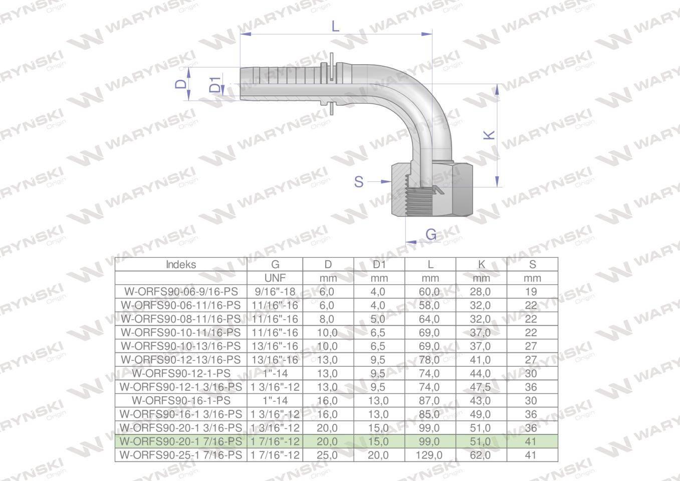 Zakucie hydrauliczne ORFS90 DN20 1 7/16-12 PREMIUM Waryński 2szt - zdjęcie 4