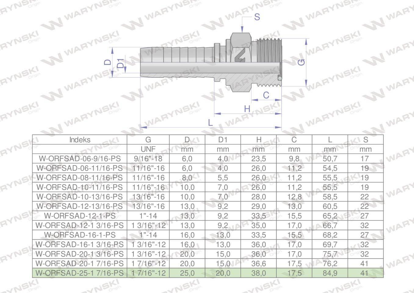 Zakucie hydrauliczne ORFSAD DN25 1 7/16-12 PREMIUM Waryński - zdjęcie 3