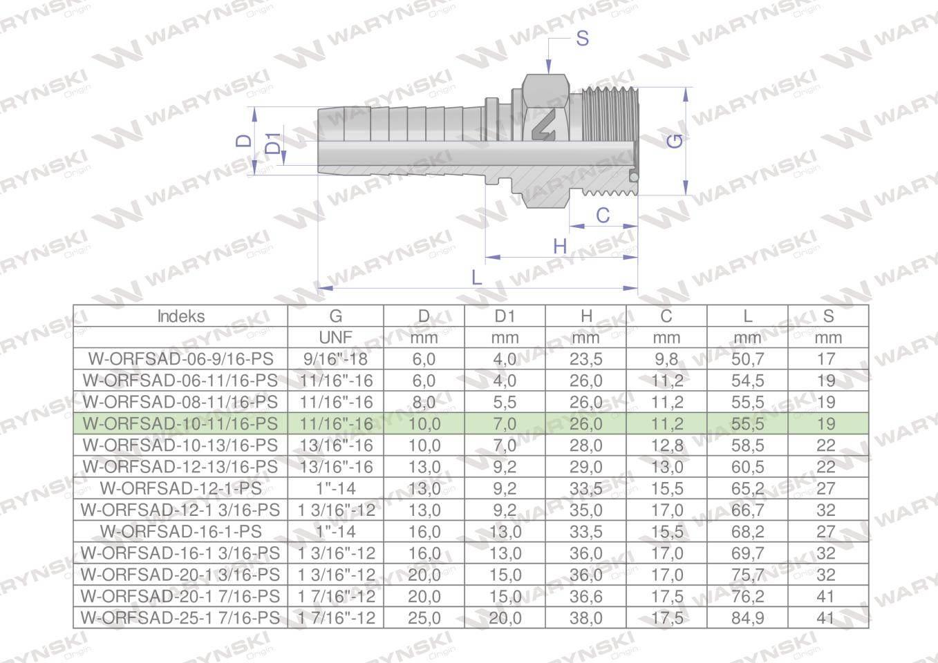 Zakucie hydrauliczne ORFSAD DN10 11/16"-16 PREMIUM Waryński 10szt - zdjęcie 3