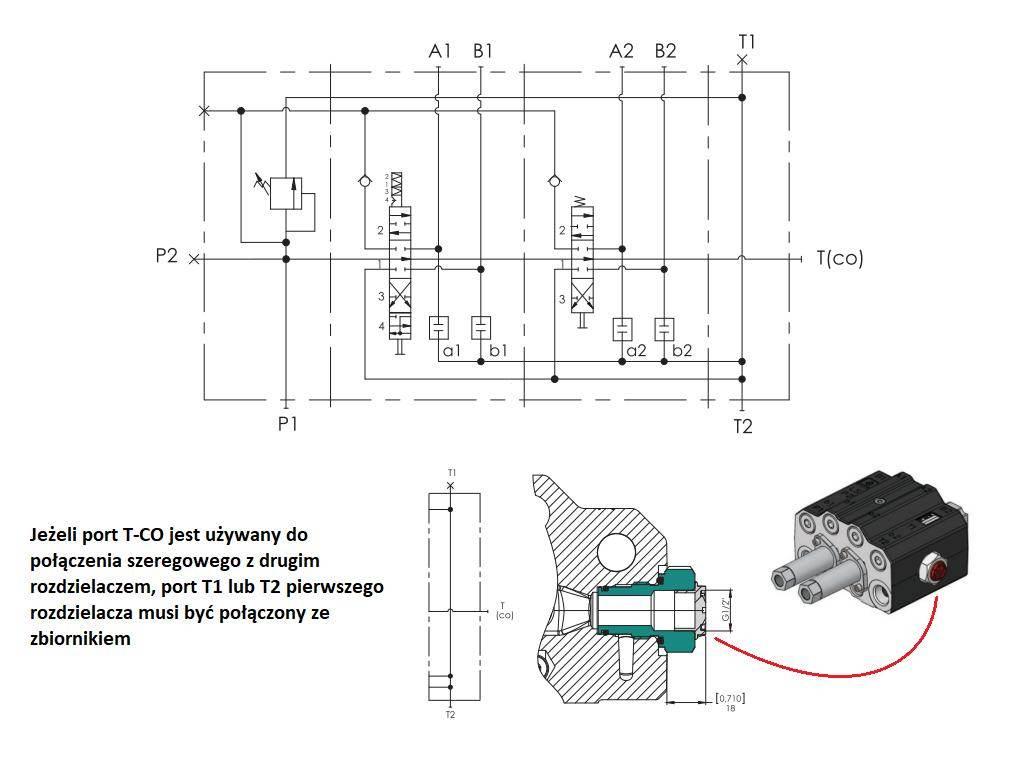 Rozdzielacz hydrauliczny do ładowaczy czołowych 2-sekcyjny (1 x sekcja pływ - zdjęcie 3
