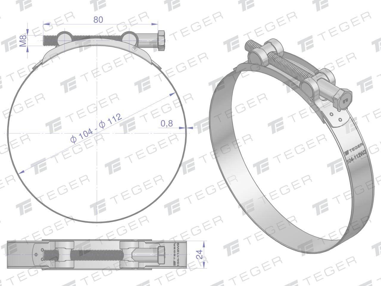 Opaska zaciskowa GBS 104-112 (obejma W2 - stal nierdzewna) szerkość 24mm TE - zdjęcie 2