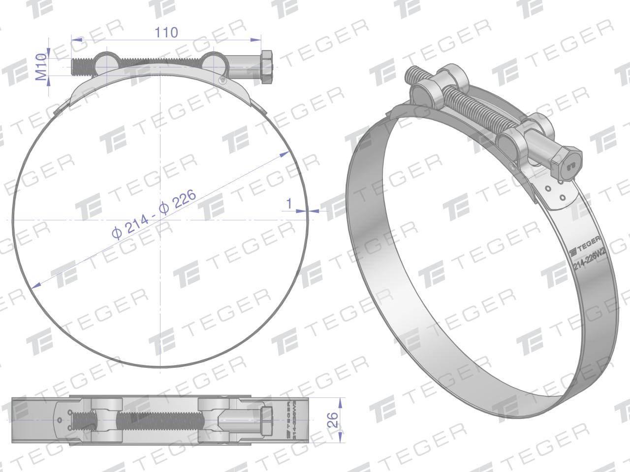 Opaska zaciskowa GBS 214-226 (obejma W2 - stal nierdzewna) szerkość 26mm TE - zdjęcie 2