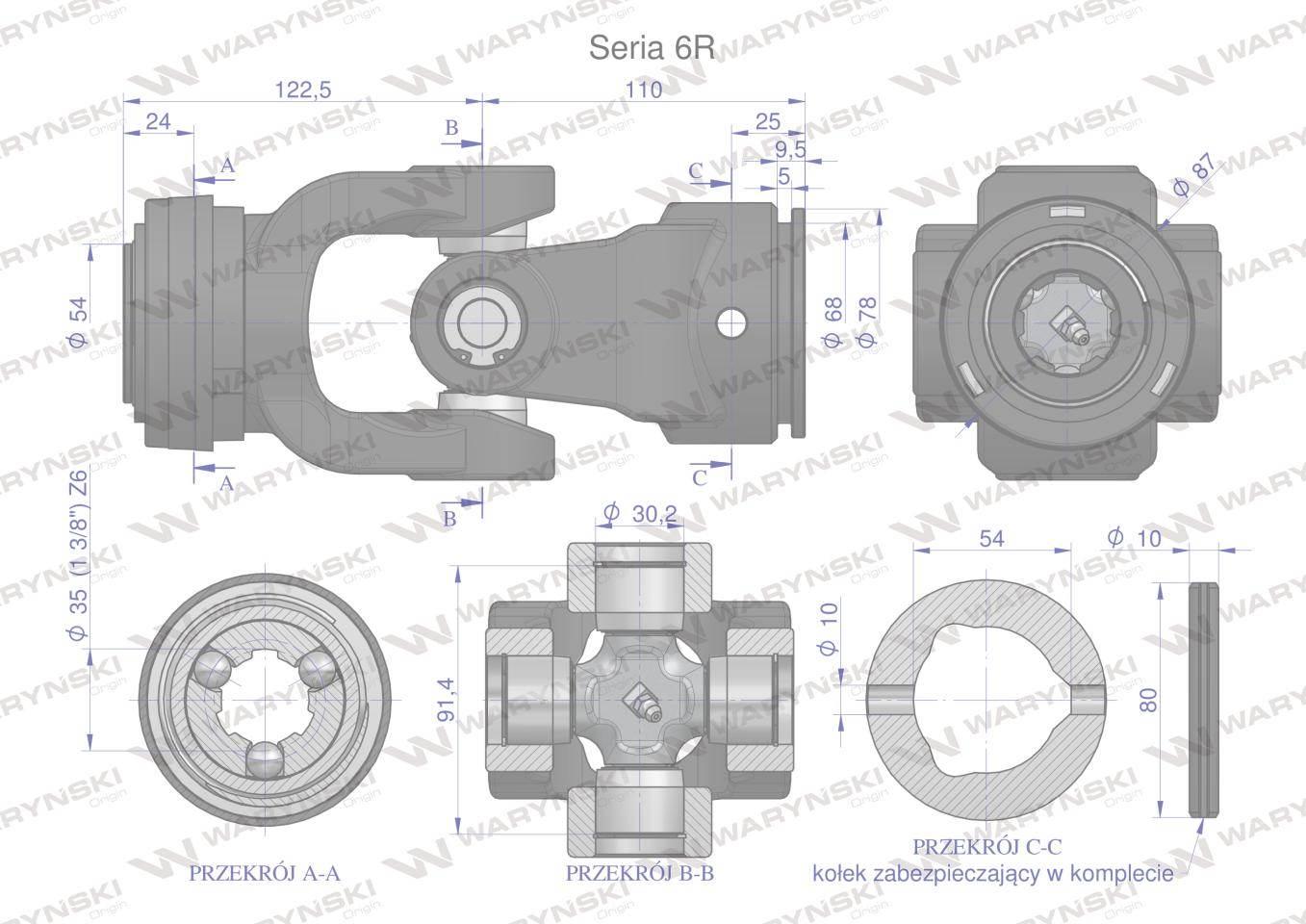 Przegub kompletny z krzyżakiem 30.2X91.4 seria 6 do rury zewnętrznej 54mm W - zdjęcie 3