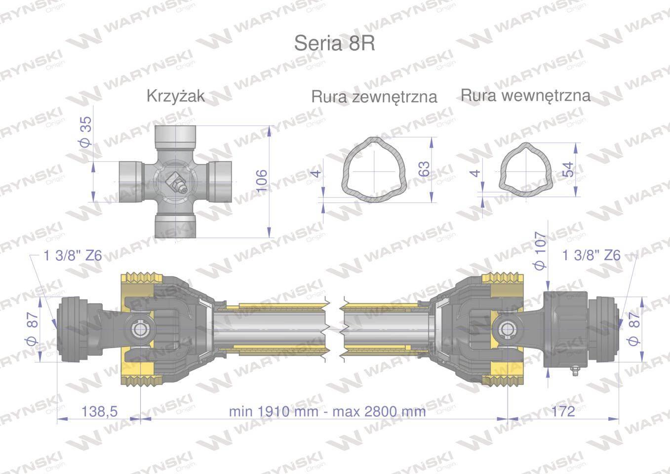 Wał przegubowo-teleskopowy 1910-2800mm 1240Nm sprzęgło jednokierunkowe CE 2 - zdjęcie 3