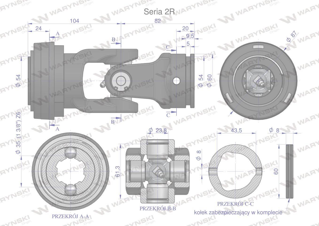 Przegub kompletny z krzyżakiem 23.8X61.3 seria 2 do rury zewnętrznej 43.5mm - zdjęcie 3