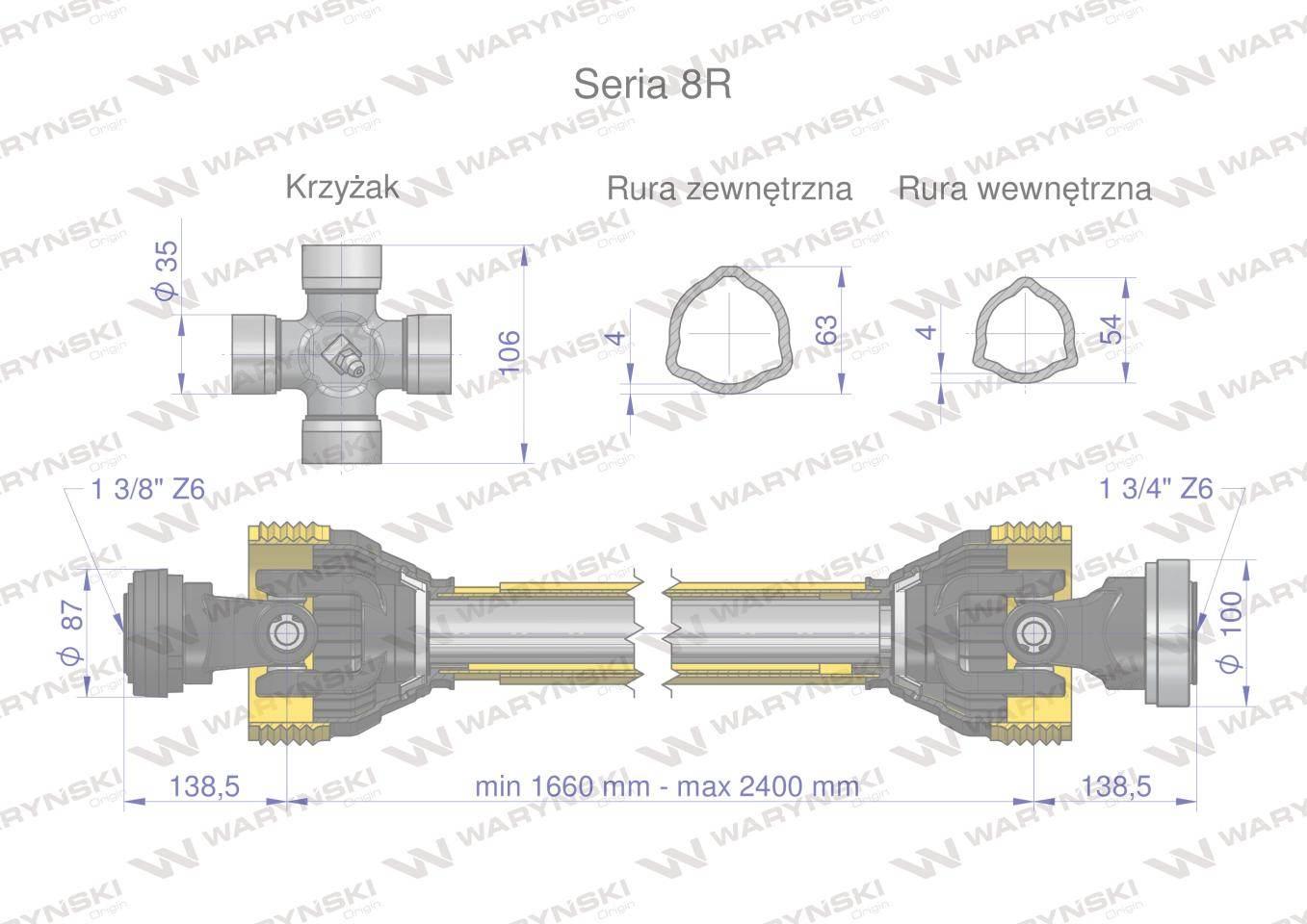 Wał przegubowo-teleskopowy 1660-2400mm 1240Nm Z6 - 1 3/4 CE 2020 seria 8R W - zdjęcie 2
