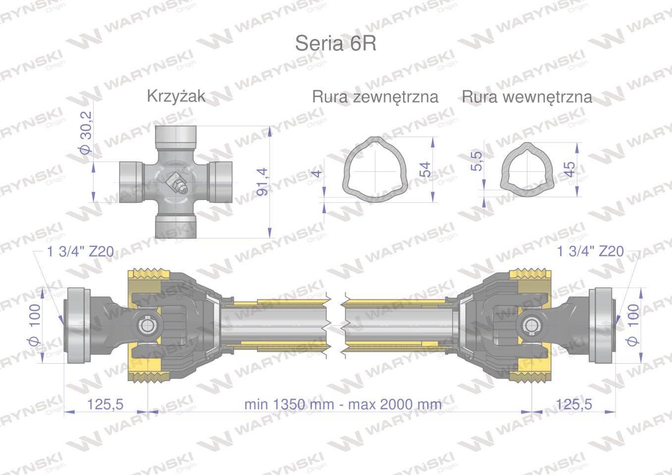 Wał przegubowo-teleskopowy 1350-2000mm 830Nm Z20 - 1 3/4 z dwóch stron CE 2 - zdjęcie 3