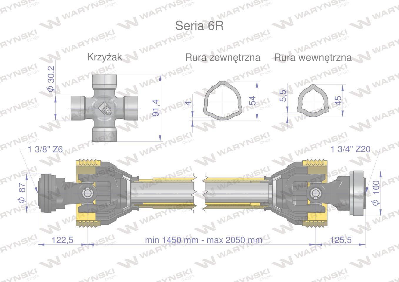 Wał przegubowo-teleskopowy 1450-2050mm 830Nm Z20 - 1 3/4 CE 2020 seria 6R W - zdjęcie 3
