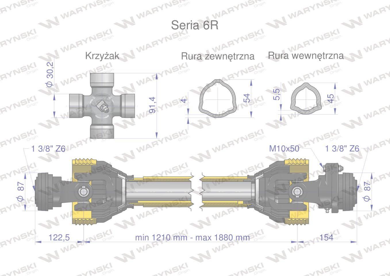 Wał przegubowo-teleskopowy 1210-1880mm 830Nm sprzęgło z kołkiem 2500Nm CE 2 - zdjęcie 3
