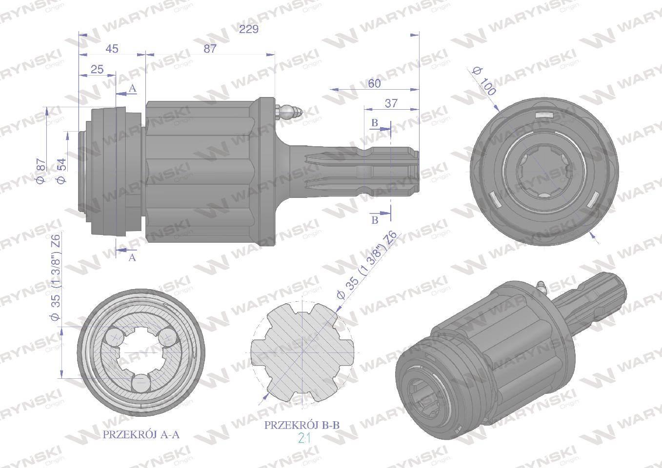 Sprzęgło zewnętrzne zapadkowe wału 800Nm - 1 3/8 Z6 Waryński WR2515301 - zdjęcie 3