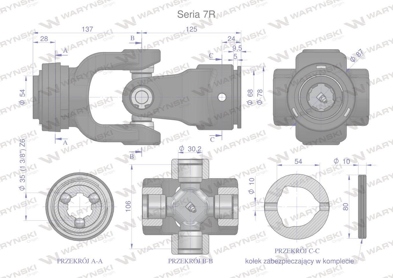 Przegub kompletny z krzyżakiem 30X106 seria 7 do rury zewnętrznej 54mm Wary - zdjęcie 3