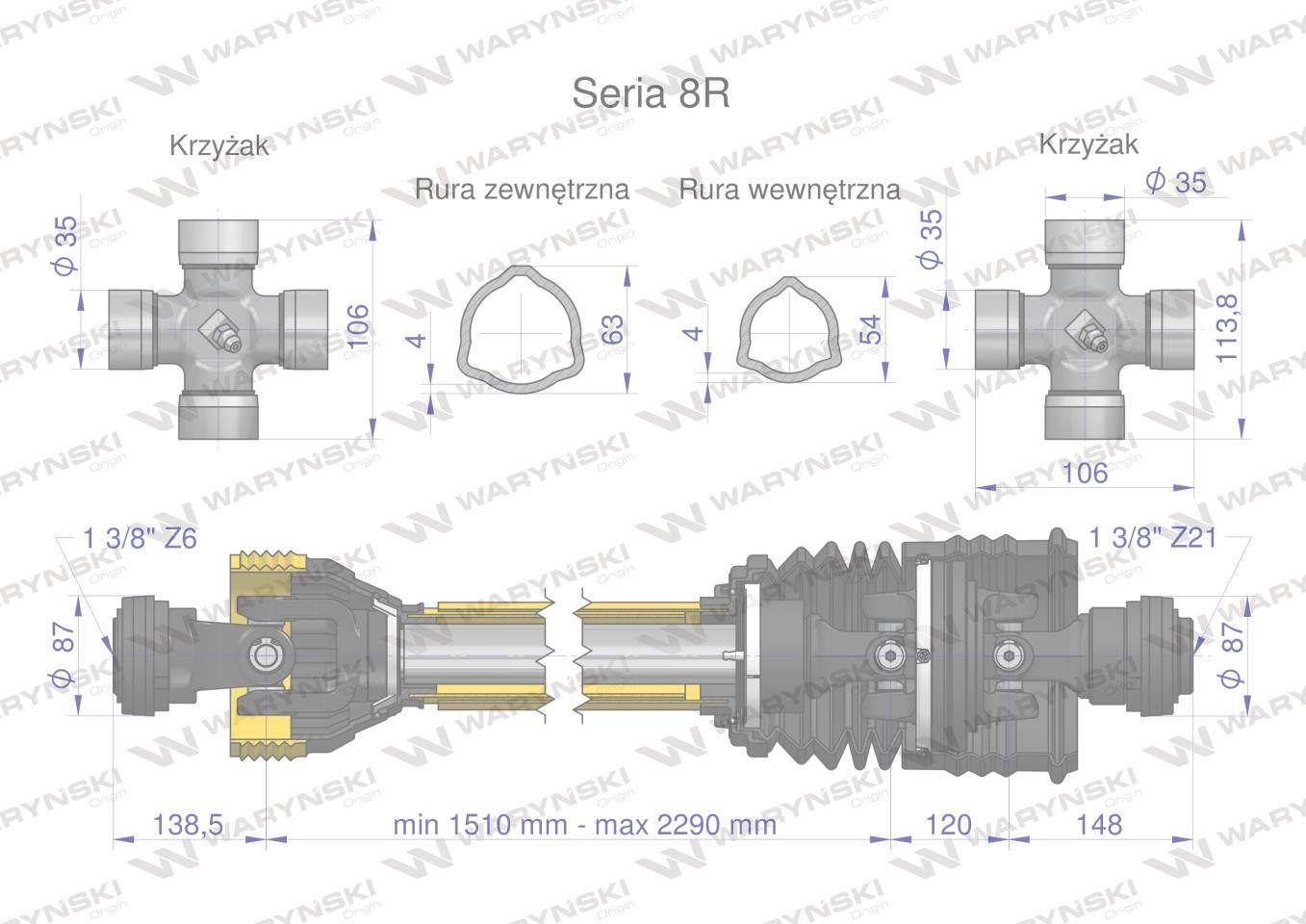 Wał przegubowo-teleskopowy 1510-2290mm 1240Nm szerokokątny Z21 CE 2020 seri - zdjęcie 3