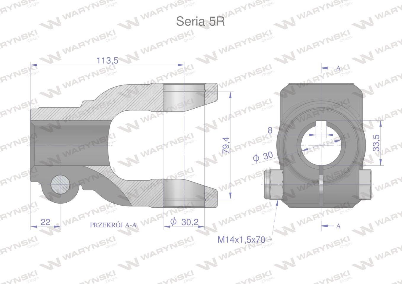 Widłak na wpust 8 śr.otw.30mm - 30.2X79.4 Seria 5R Waryński WR2305030 - zdjęcie 2