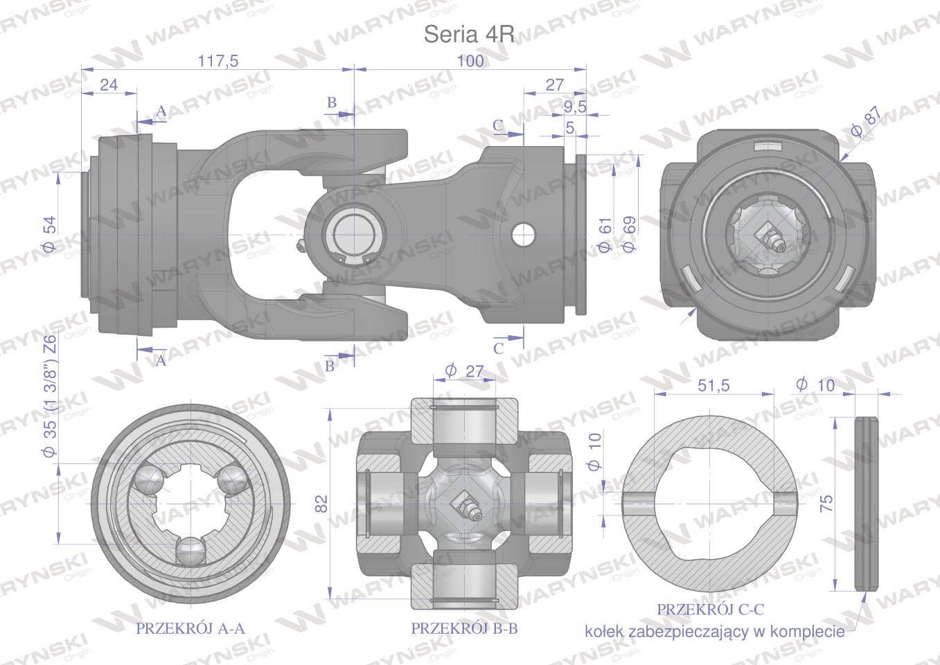 Przegub kompletny z krzyżakiem 27X82 seria 4 do rury zewnętrznej 51.5mm War - zdjęcie 3