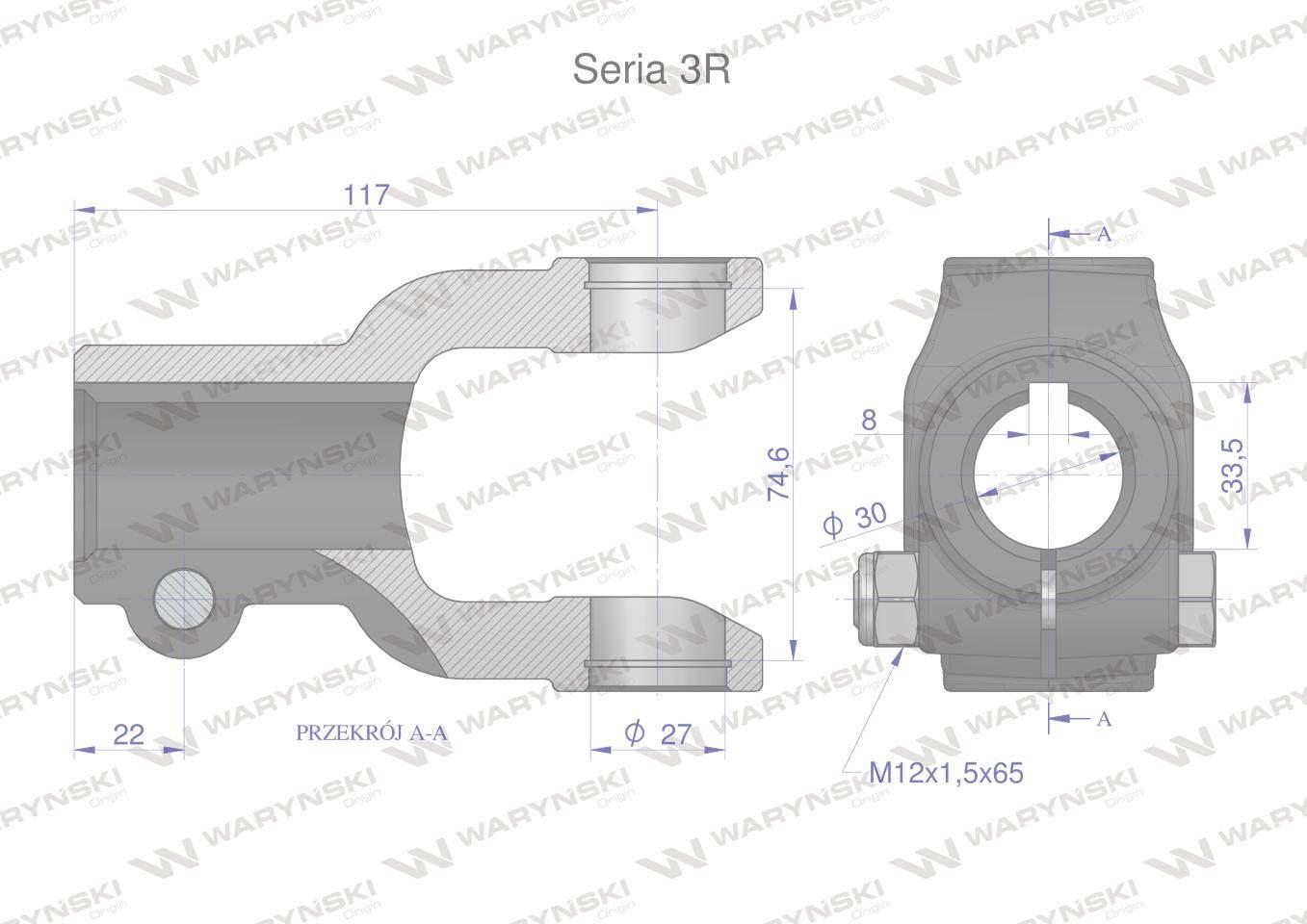 Widłak na wpust 10 śr.otw.30mm - 27X74.6 Seria 3R Waryński WR2303030 - zdjęcie 2