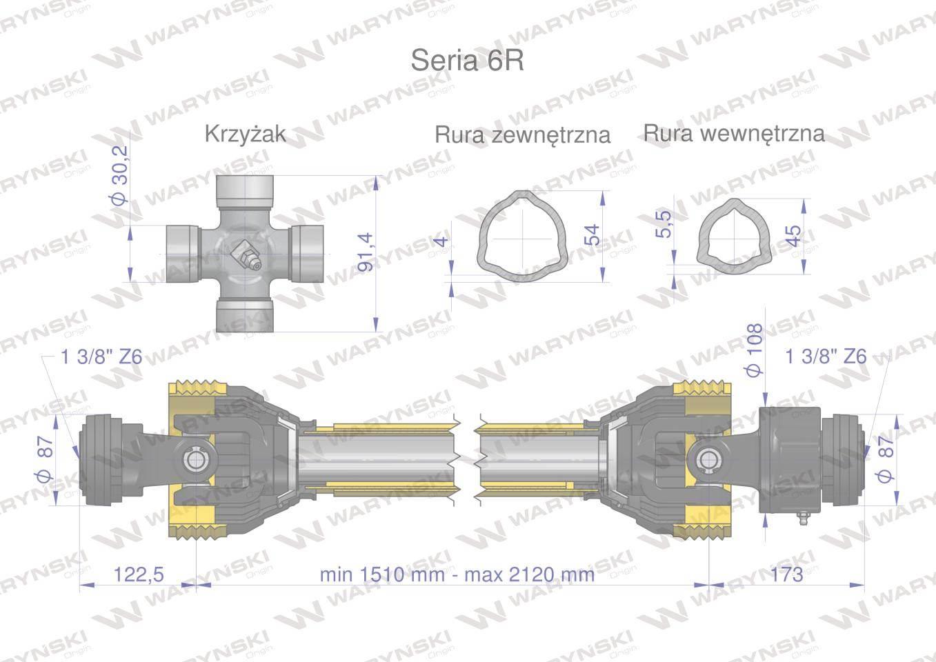 Wał przegubowo-teleskopowy 1510-2120mm 830Nm sprzęgło jednokierunkowe CE 20 - zdjęcie 3