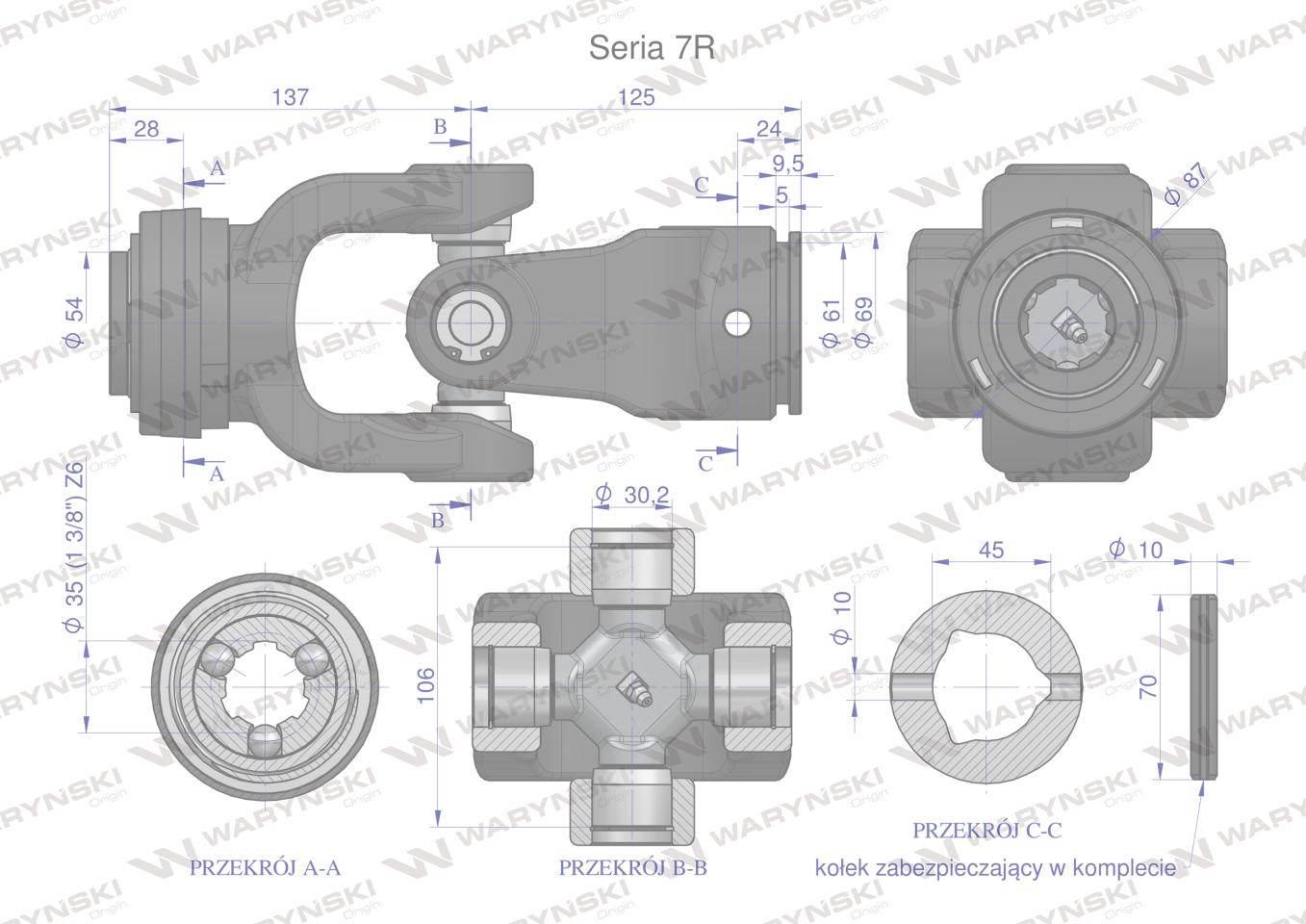 Przegub kompletny z krzyżakiem 30X106 seria 7 do rury wewnętrznej 45mm Wary - zdjęcie 3