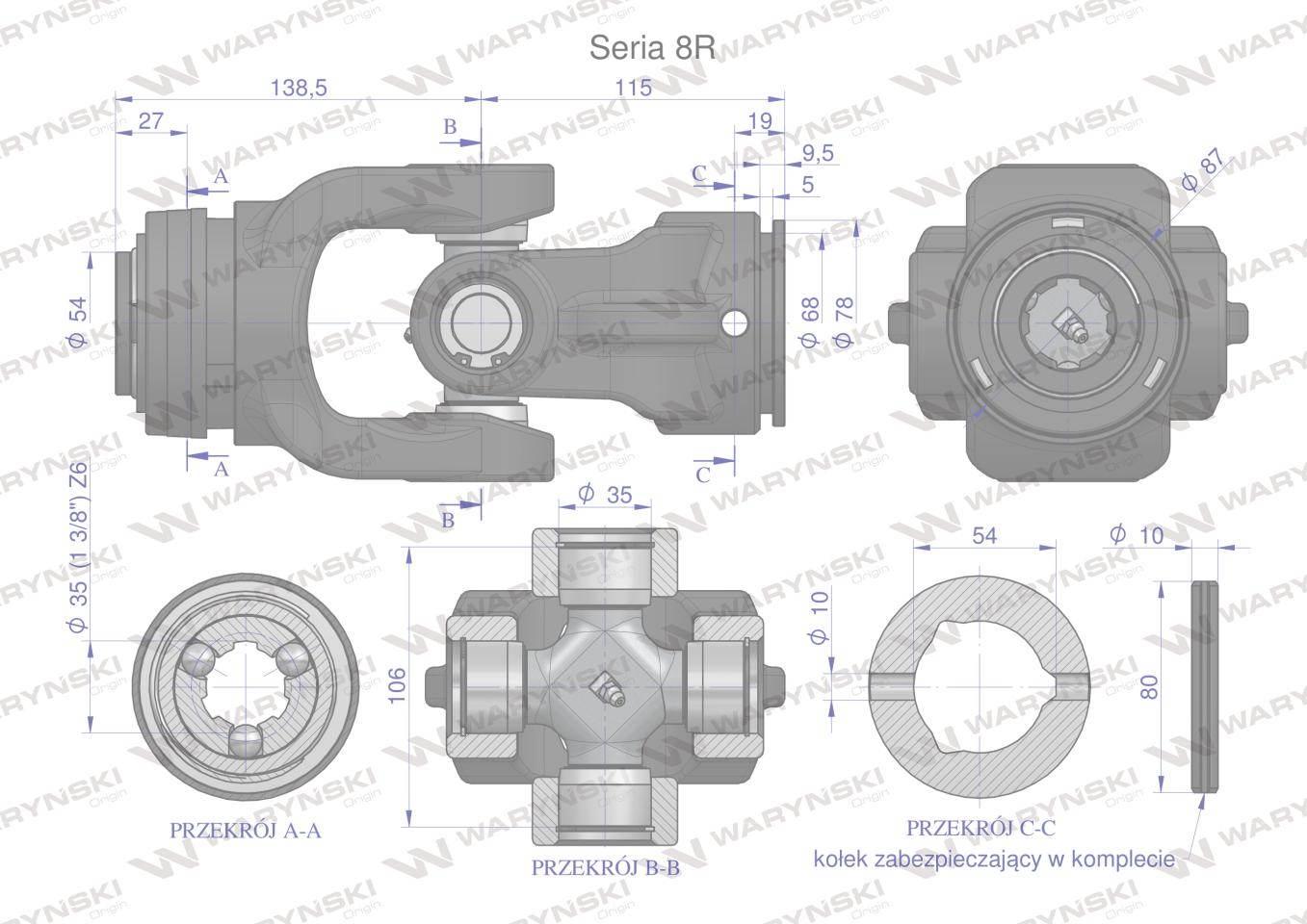 Przegub kompletny z krzyżakiem 35X106 seria 8 do rury wewnętrznej 54mm Wary - zdjęcie 3