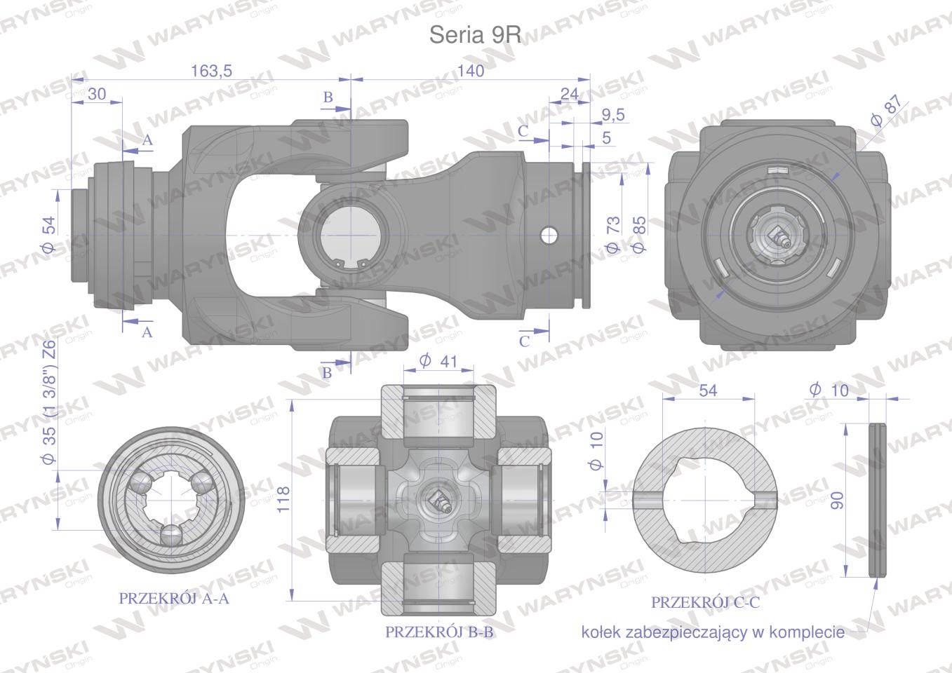 Przegub kompletny z krzyżakiem 41X118 seria 9 do rury wewnętrznej 54mm Wary - zdjęcie 3