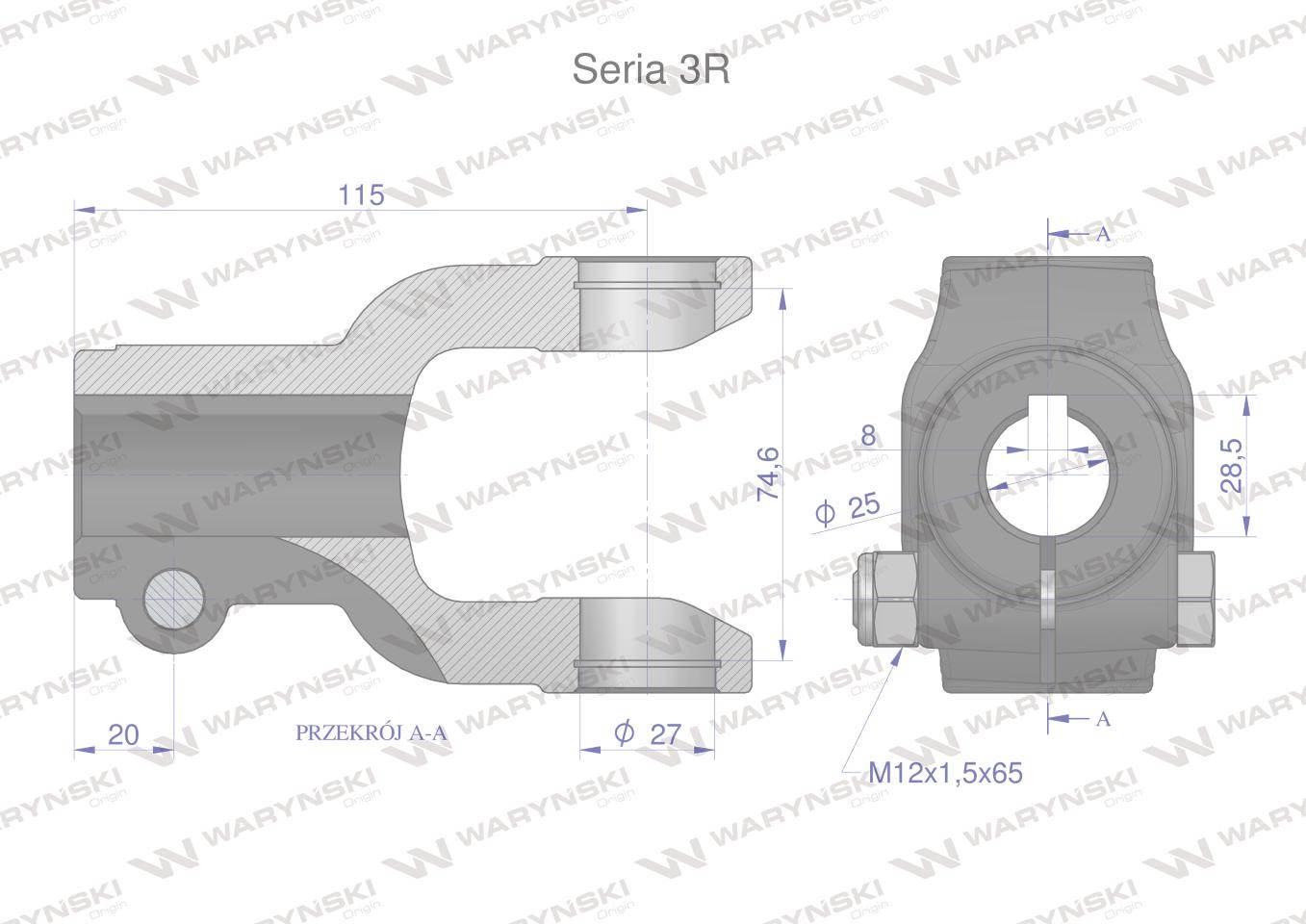 Widłak na wpust 8 śr.otw.25mm - 27X74.6 Seria 3R Waryński WR2303025 - zdjęcie 2