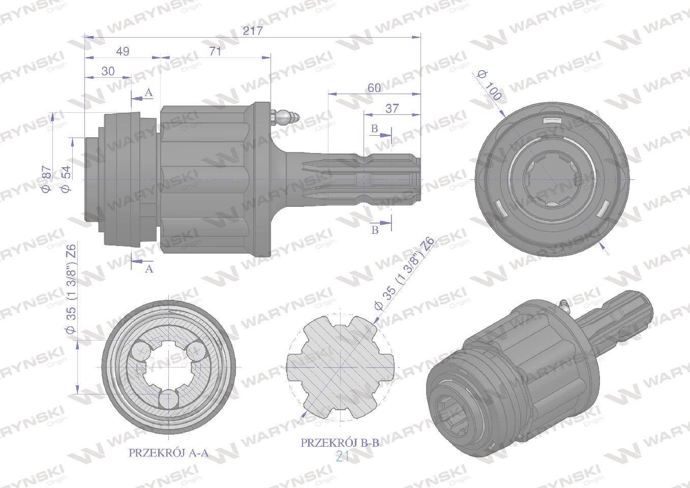 Sprzęgło zewnętrzne zapadkowe wału 500Nm - 1 3/8 Z6 Waryński WR2515201 - zdjęcie 3